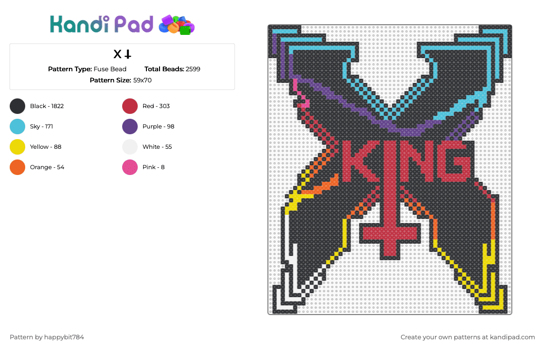 X 𐕣 - Fuse Bead Pattern by happybit784 on Kandi Pad - excision,sullivan king,logo,dj,music,edm,black,red,light blue