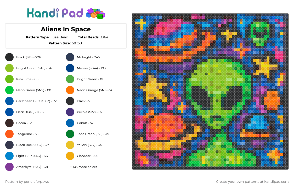 Aliens In Space - Fuse Bead Pattern by perlersforpaws on Kandi Pad - purple,blue,red,green,colorful