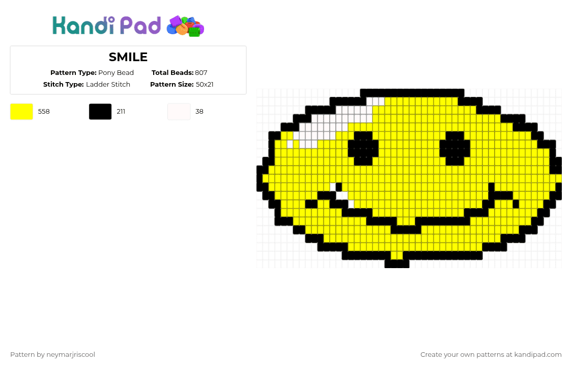 SMILE - Pony Bead Pattern by neymarjriscool on Kandi Pad - yellow