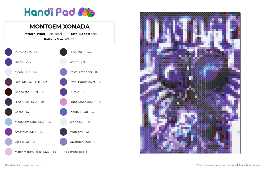 MONTGEM XONADA - Fuse Bead Pattern by neymarjriscool on Kandi Pad - purple,blue,pink