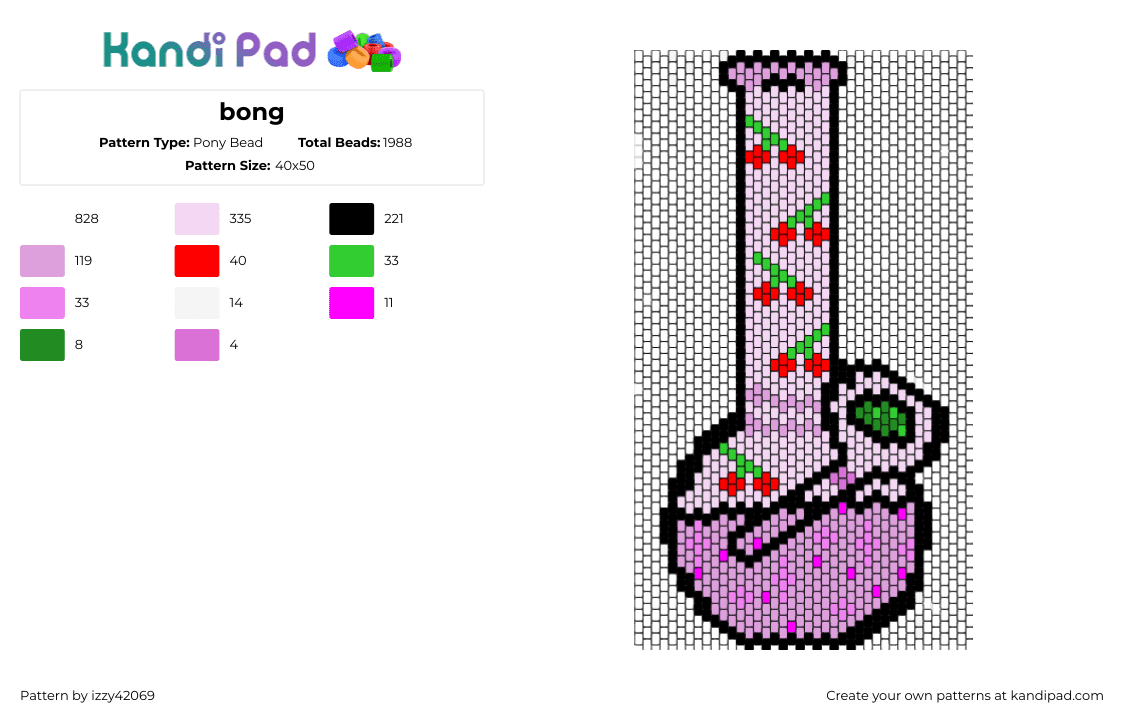 bong - Pony Bead Pattern by izzy42069 on Kandi Pad - bong,weed,marijuana,pipe,420,ganja,drugs,pink