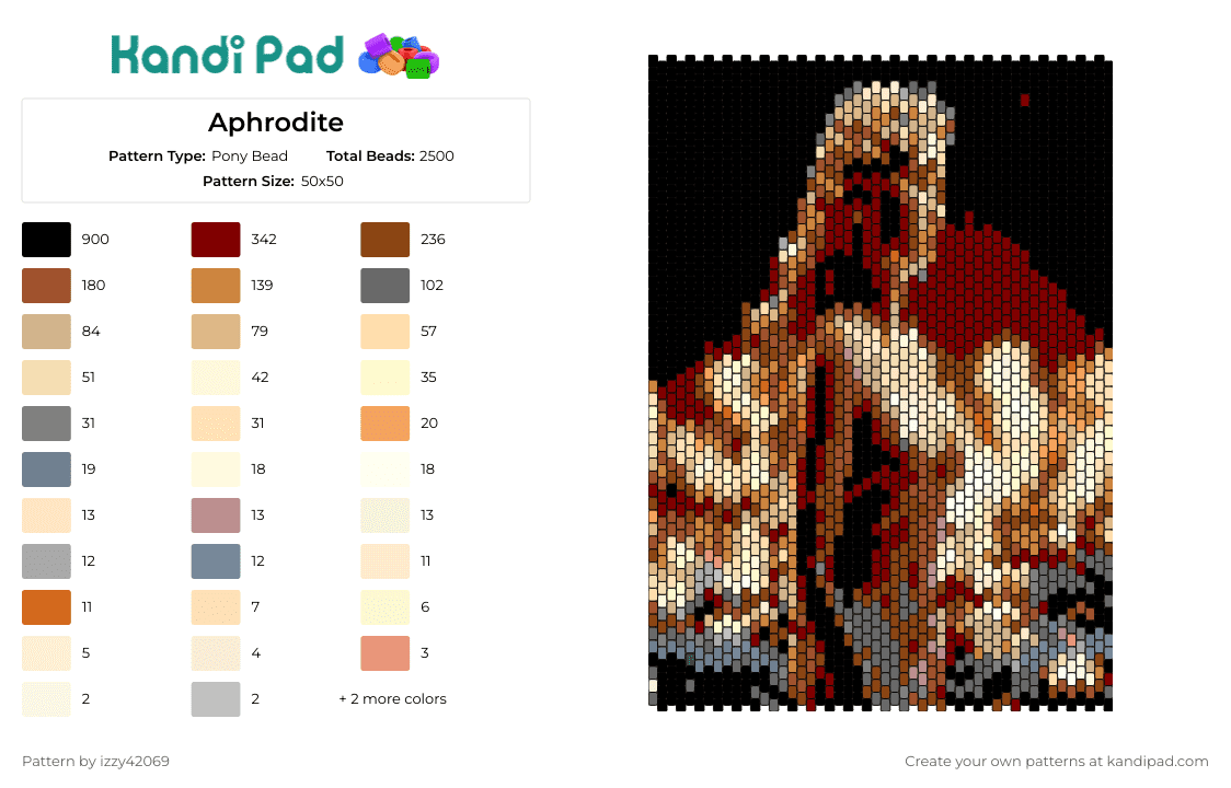 Aphrodite - Pony Bead Pattern by izzy42069 on Kandi Pad - aphrodite,greek,goddess,love,mythology,allure,beauty,red,beige,white