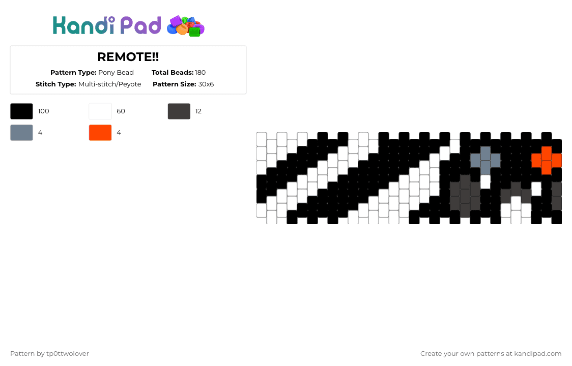 REMOTE!! - Pony Bead Pattern by tp0ttwolover on Kandi Pad - black, brown, white