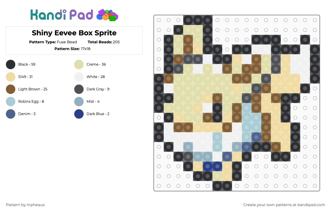 Shiny Eevee Box Sprite - Fuse Bead Pattern by inpheaux on Kandi Pad - yellow,tan,beige