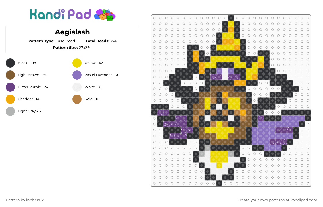 Aegislash - Fuse Bead Pattern by inpheaux on Kandi Pad - black,blue,tan,colorful