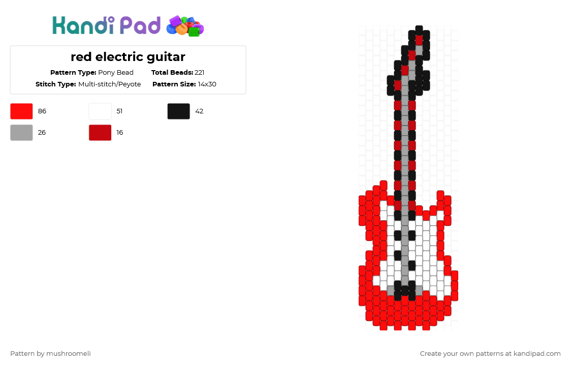 red electric guitar - Pony Bead Pattern by mushroomeli on Kandi Pad - red,guitar