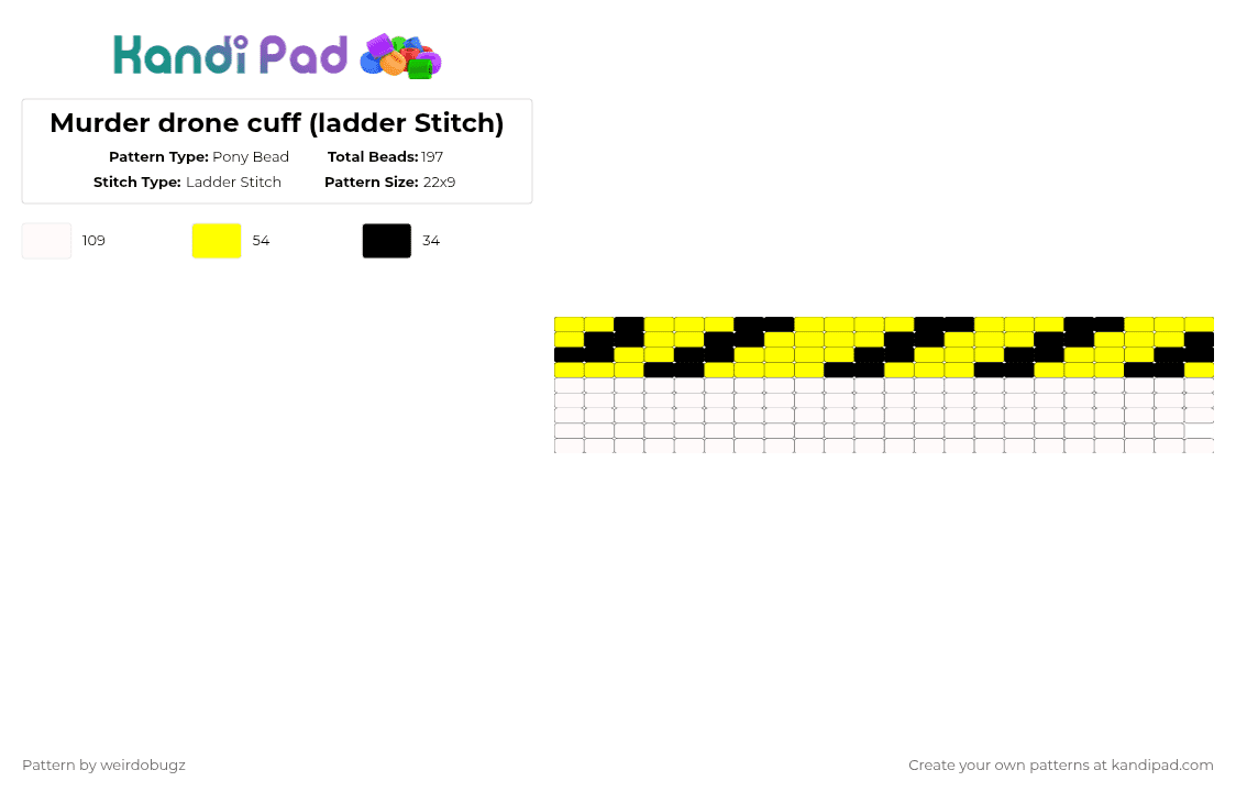 Murder drone cuff (ladder Stitch) - Pony Bead Pattern by weirdobugz on Kandi Pad - white,yellow