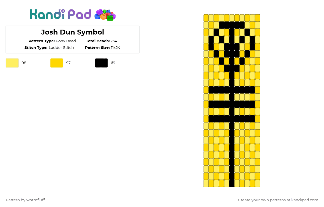 Josh Dun Symbol - Pony Bead Pattern by wormfluff on Kandi Pad - yellow,black,josh dun,twenty one pilots