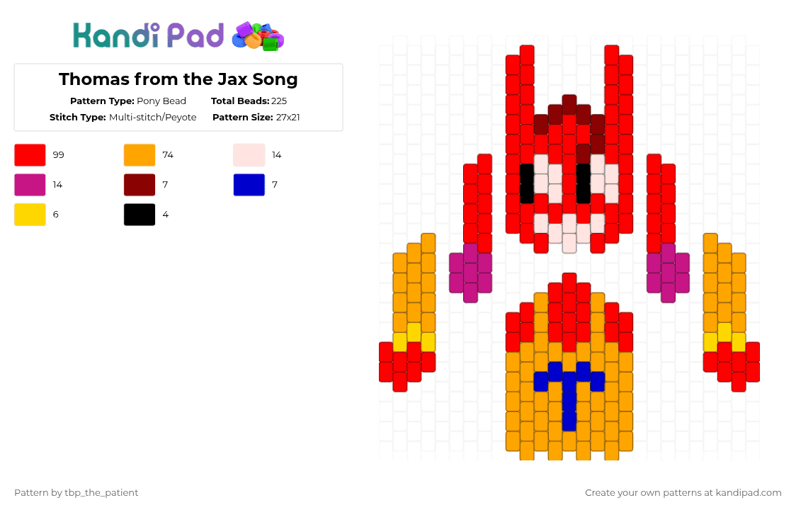 Thomas from the Jax Song - Pony Bead Pattern by tbp_the_patient on Kandi Pad - red,orange,jax,tadc,digital circus