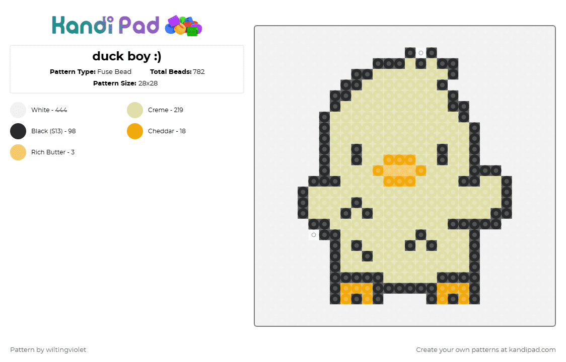 duck boy :) - Fuse Bead Pattern by wiltingviolet on Kandi Pad - white,yellow