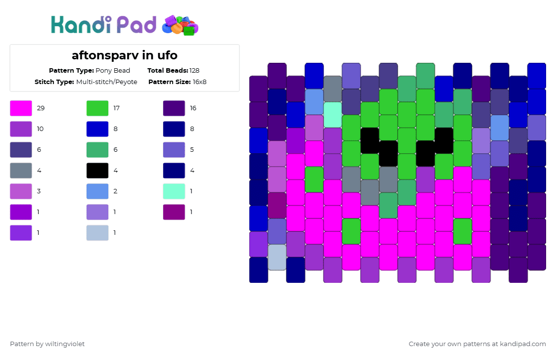 aftonsparv in ufo - Pony Bead Pattern by wiltingviolet on Kandi Pad - purple,green,pink,cotdalienlanguages