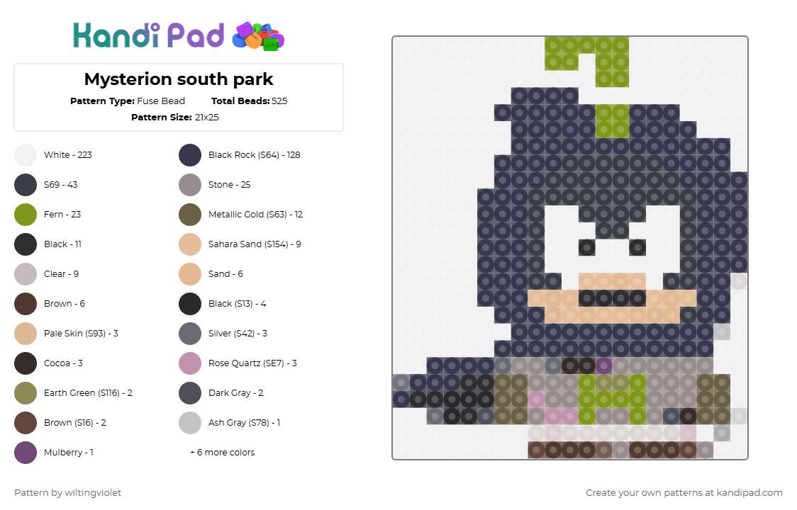 Mysterion south park - Fuse Bead Pattern by wiltingviolet on Kandi Pad - white,purple,gray