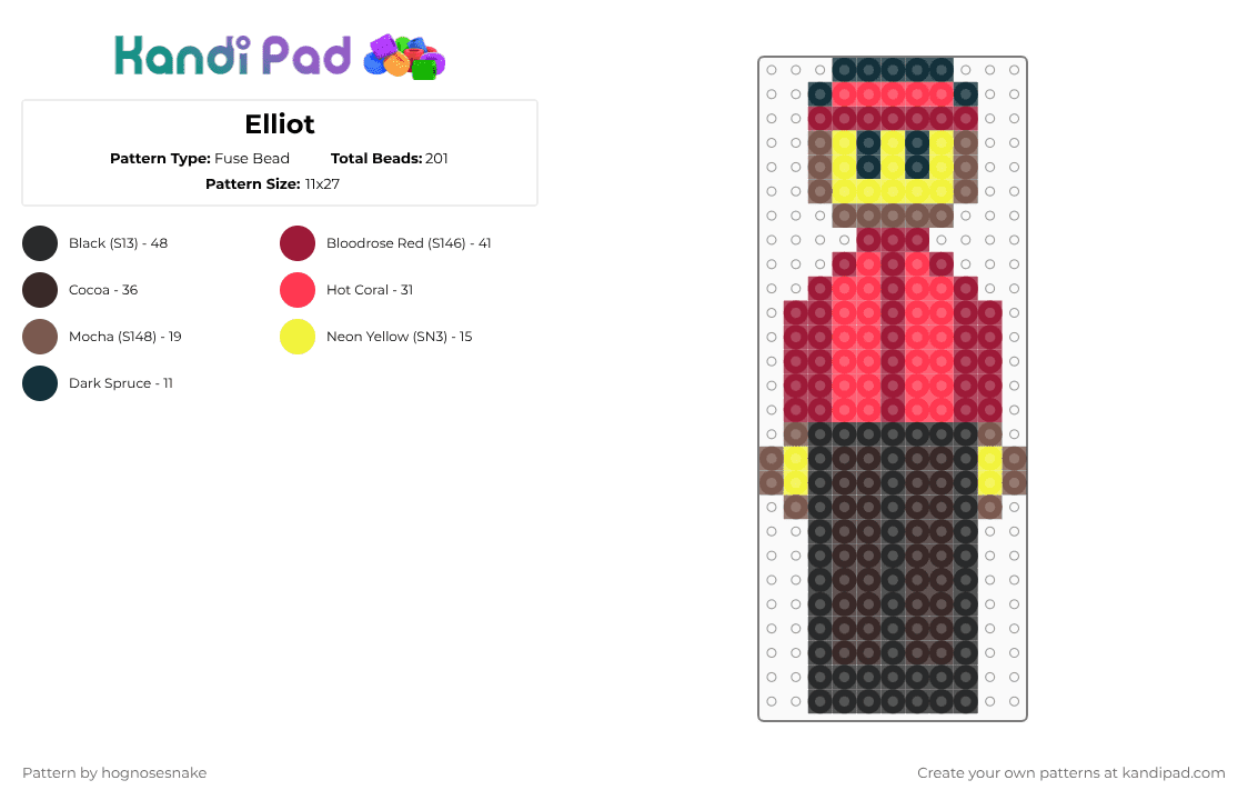Elliot - Fuse Bead Pattern by hognosesnake on Kandi Pad - red,brown