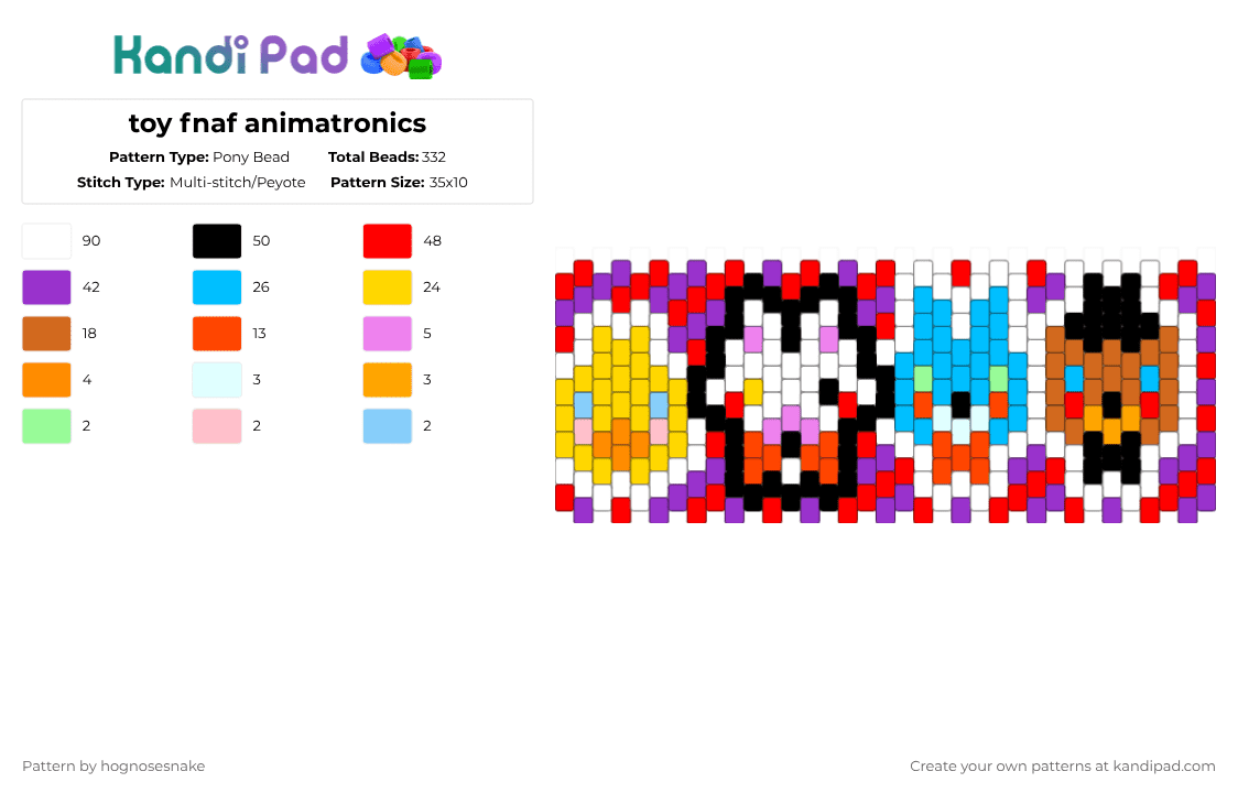 toy fnaf animatronics - Pony Bead Pattern by hognosesnake on Kandi Pad - red,light blue,orange,purple