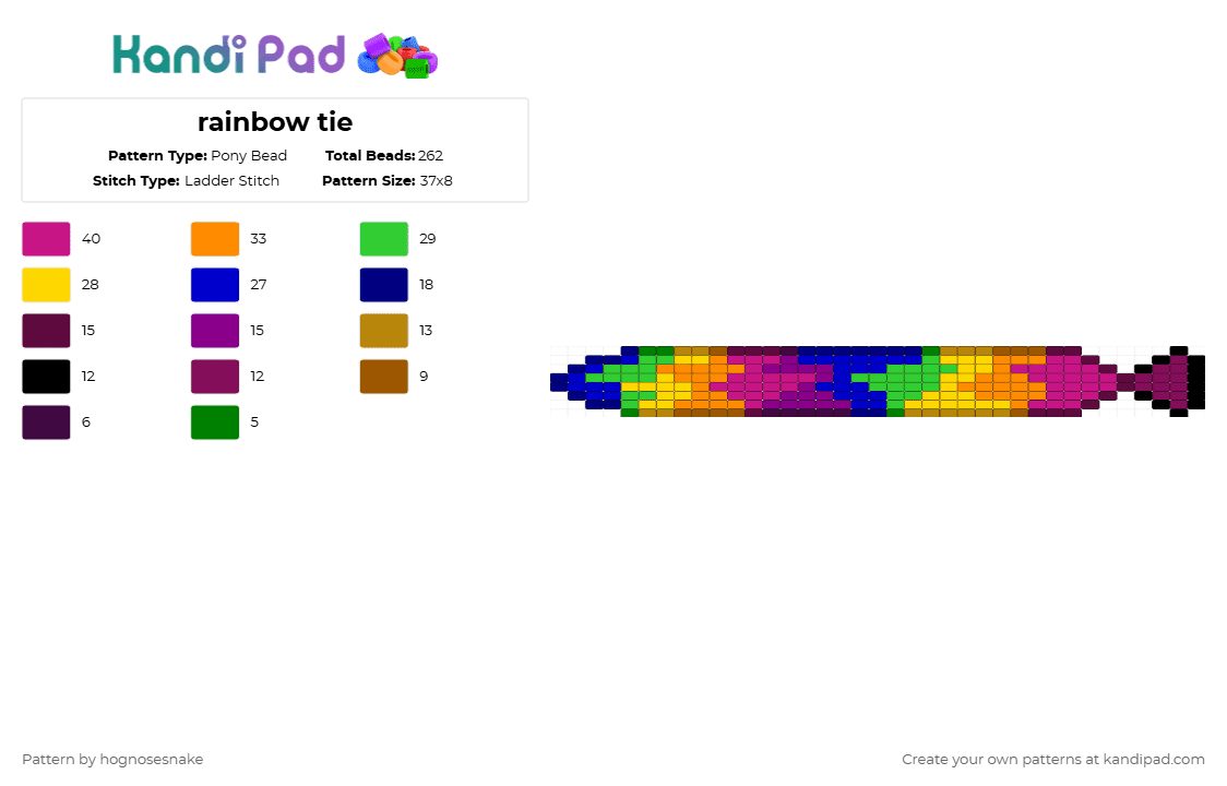 rainbow tie - Pony Bead Pattern by hognosesnake on Kandi Pad - pink,green,purple,orange,tie,rainbow