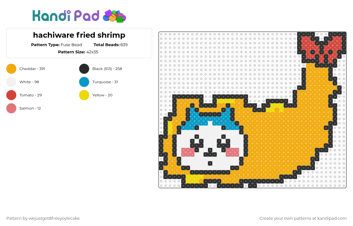 hachiware fried shrimp - Fuse Bead Pattern by wejustgot8freeyoylecake on Kandi Pad - orange,chiikawa,animal,cat,cute,shrimp