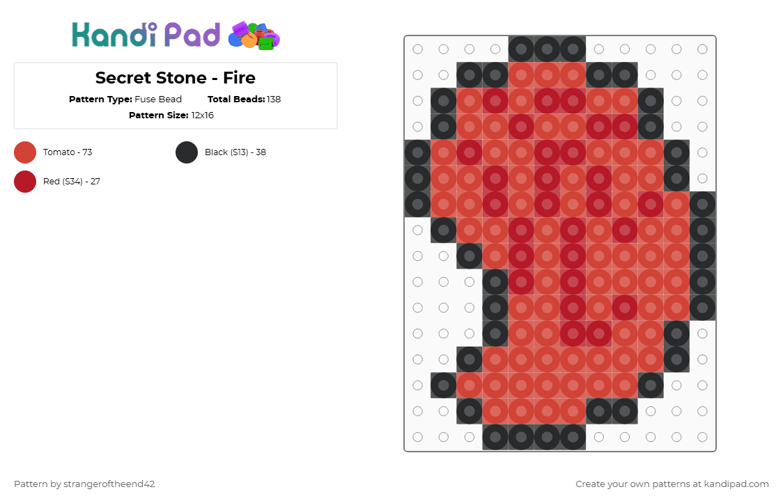 Secret Stone - Fire - Fuse Bead Pattern by strangeroftheend42 on Kandi Pad - black,red,totk,tears of the kingdom,sage,secret stone,stone,zelda,legend of zelda