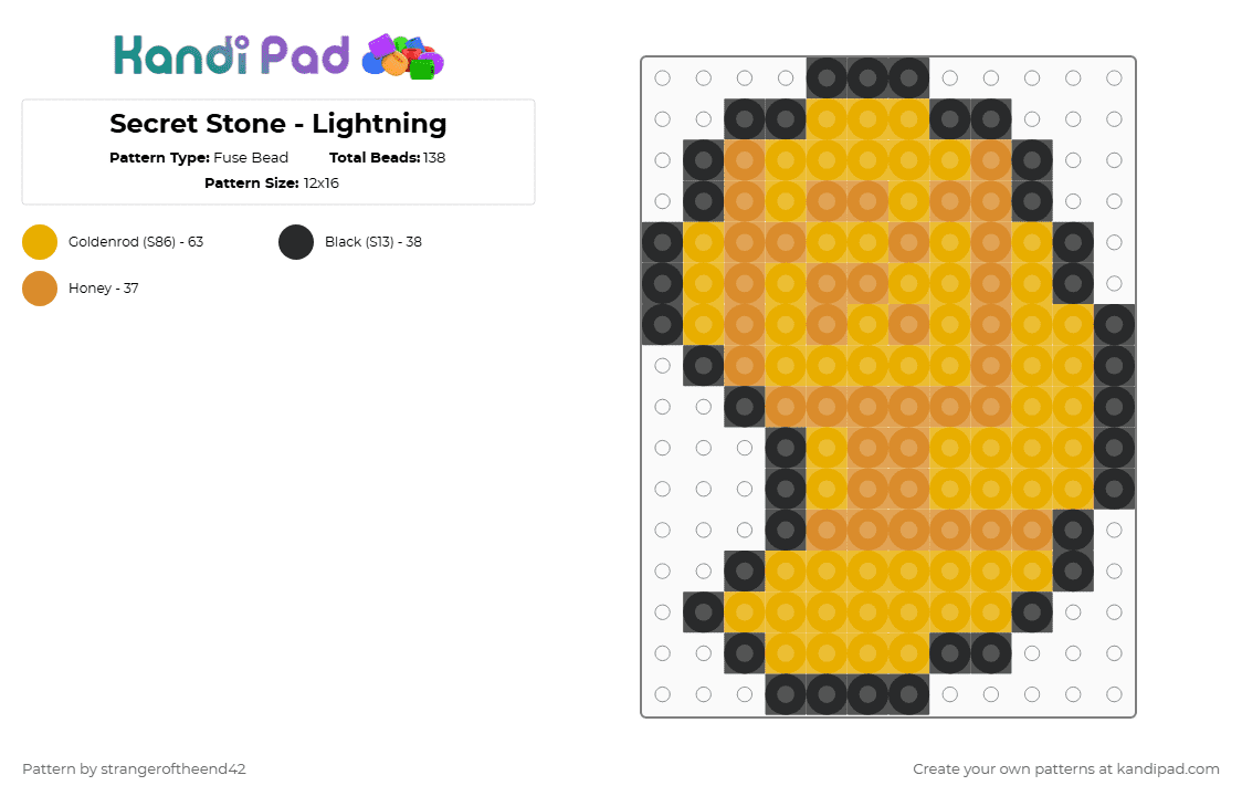 Secret Stone - Lightning - Fuse Bead Pattern by strangeroftheend42 on Kandi Pad - black,orange,totk,tears of the kingdom,secret stone,legend of zelda,stone,yellow,sage,zelda
