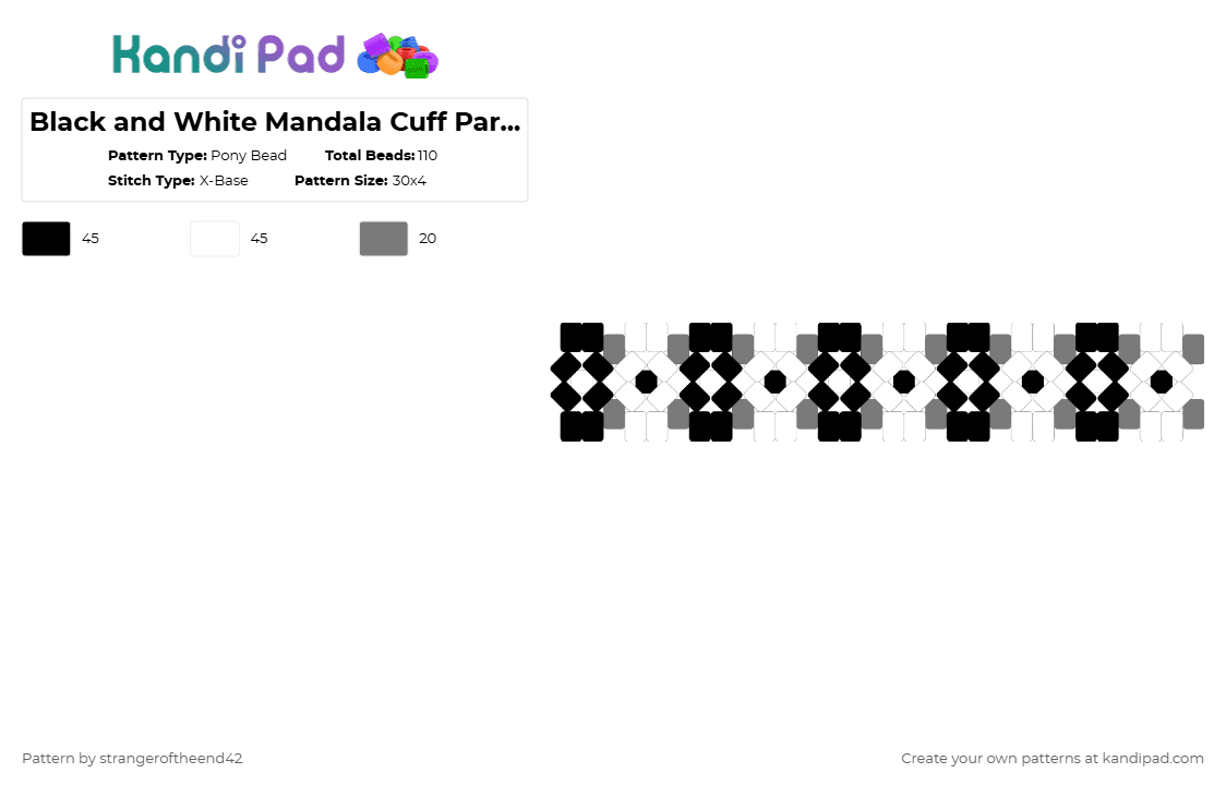 Black and White Mandala Cuff Part 1: Base - Pony Bead Pattern by strangeroftheend42 on Kandi Pad - white,gray,black,mandala,cuff,3d,mandala cuff