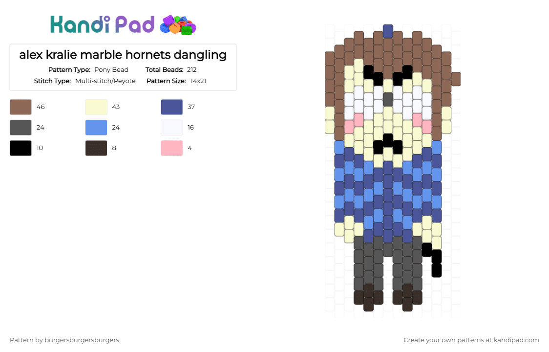 alex kralie marble hornets dangling - Pony Bead Pattern by nannerjam on Kandi Pad - alex kralie, creepypasta, gray, hoodie, light blue, marble hornets, masky, purple, slenderman, tan