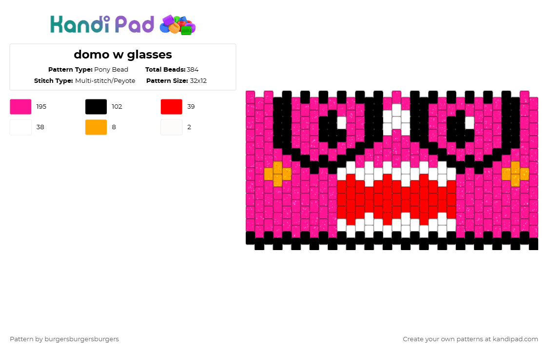 domo w glasses - Pony Bead Pattern by nannerjam on Kandi Pad - pink,domo,i have assburgers