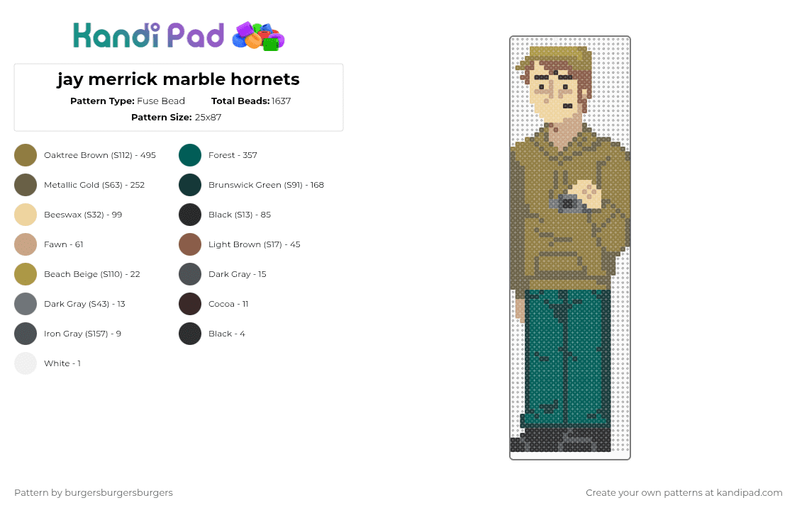 jay merrick marble hornets - Fuse Bead Pattern by nannerjam on Kandi Pad - tan,gold,gray,marble hornets,jay merrick,troy wagner,creepypasta,slenderman