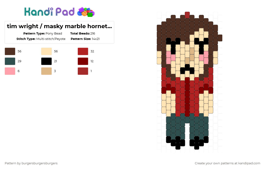 tim wright / masky marble hornets dangling - Pony Bead Pattern by nannerjam on Kandi Pad - brown,beige,marble hornets,slenderman,proxy,masky,tim wright,hoodie,creepypasta