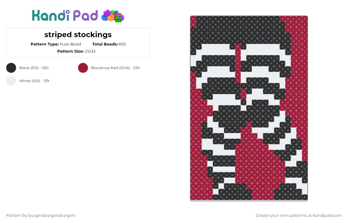 striped stockings - Fuse Bead Pattern by nannerjam on Kandi Pad - cabaret, dark cabaret, legs, patd, red, socks, stockings, the dresden dolls, thigh highs, white