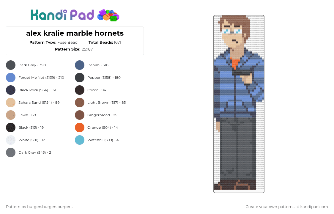 alex kralie marble hornets - Fuse Bead Pattern by nannerjam on Kandi Pad - alex kraile, blue, creepypasta, gray, joseph delage, marble hornets, purple, slenderman