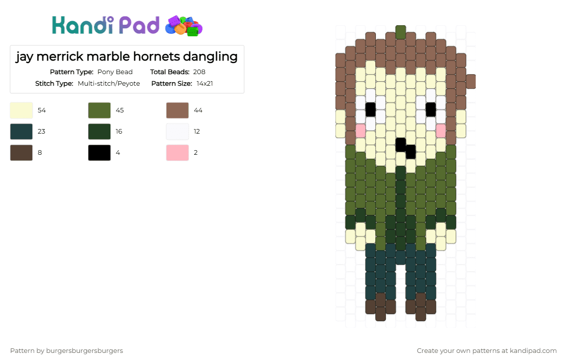 jay merrick marble hornets dangling - Pony Bead Pattern by nannerjam on Kandi Pad - creepypasta, gold, hoodie, jay merrick, marble hornets, masky, proxy, slenderman, tan