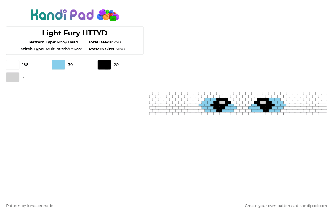 Light Fury HTTYD - Pony Bead Pattern by lunaserenade on Kandi Pad - white,cuff,peyote,how to train your dragon,toothless,light fury