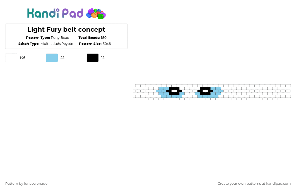 Light Fury belt concept - Pony Bead Pattern by lunaserenade on Kandi Pad - white,httyd,how to train your dragon,cartoon,dragon