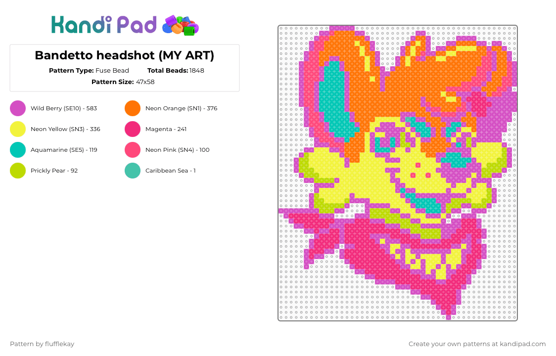 Bandetto fanart - Fuse Bead Pattern by flufflekay on Kandi Pad - pink,yellow,orange,lapfox,lapfoxtrax,halleylabs,furry,bandetto