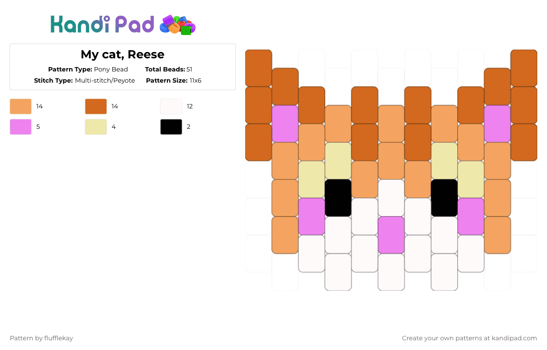 My cat Reese - Pony Bead Pattern by flufflekay on Kandi Pad - orange,cat,animal,kawaii,cute,kitty,kitten,tabby cat,orange cat