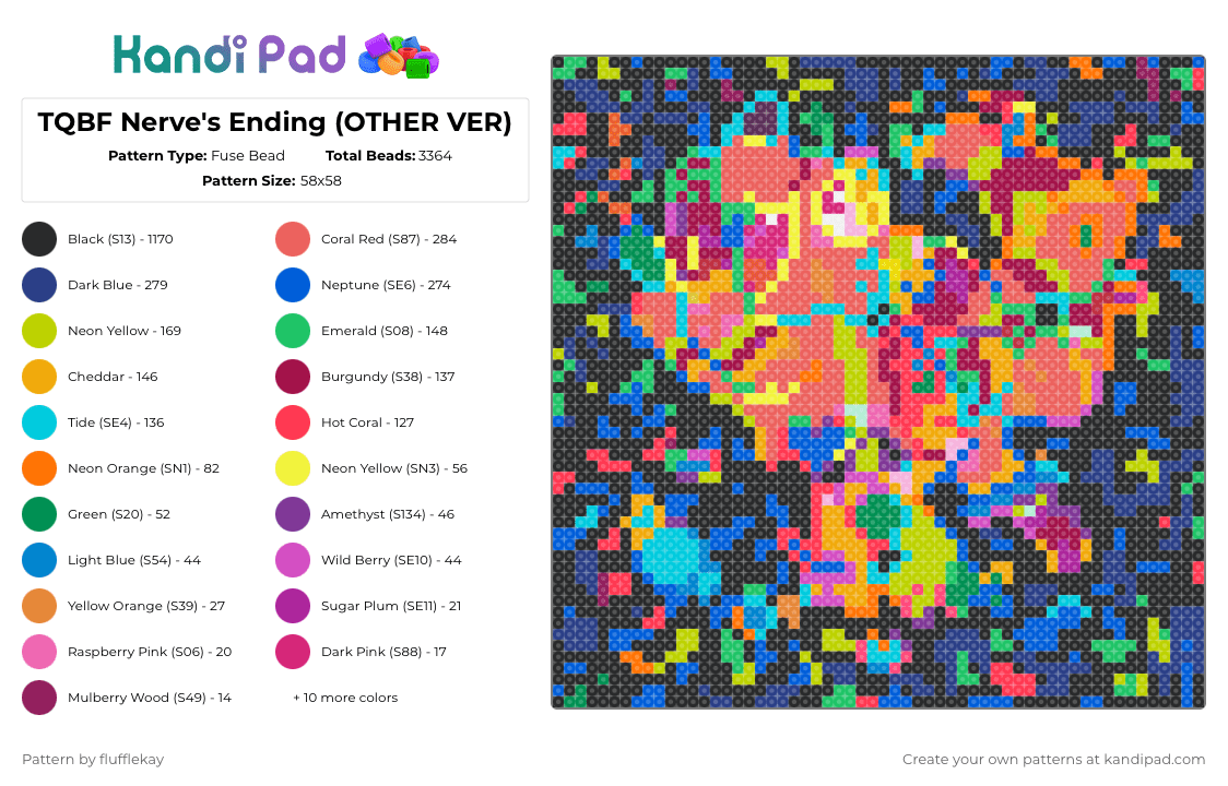 TQBF - Nerve\'s Ending - Fuse Bead Pattern by flufflekay on Kandi Pad - pink,red,blue,green,tqbf,lapfox,lapfoxtrax,halleylabs,thequickbrownfox,pinata,furry
