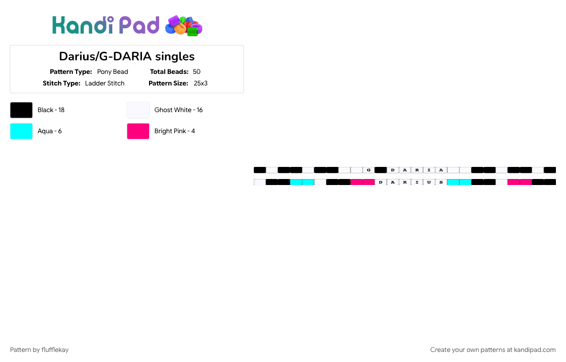 Darius/G-DARIA singles - Pony Bead Pattern by flufflekay on Kandi Pad - light blue, pink, white