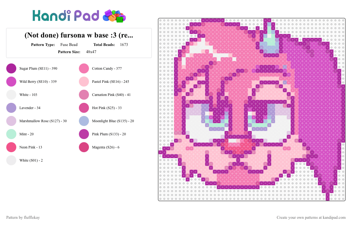 (wip+remix) fursona w base (base link in desc) - Fuse Bead Pattern by flufflekay on Kandi Pad - pink
