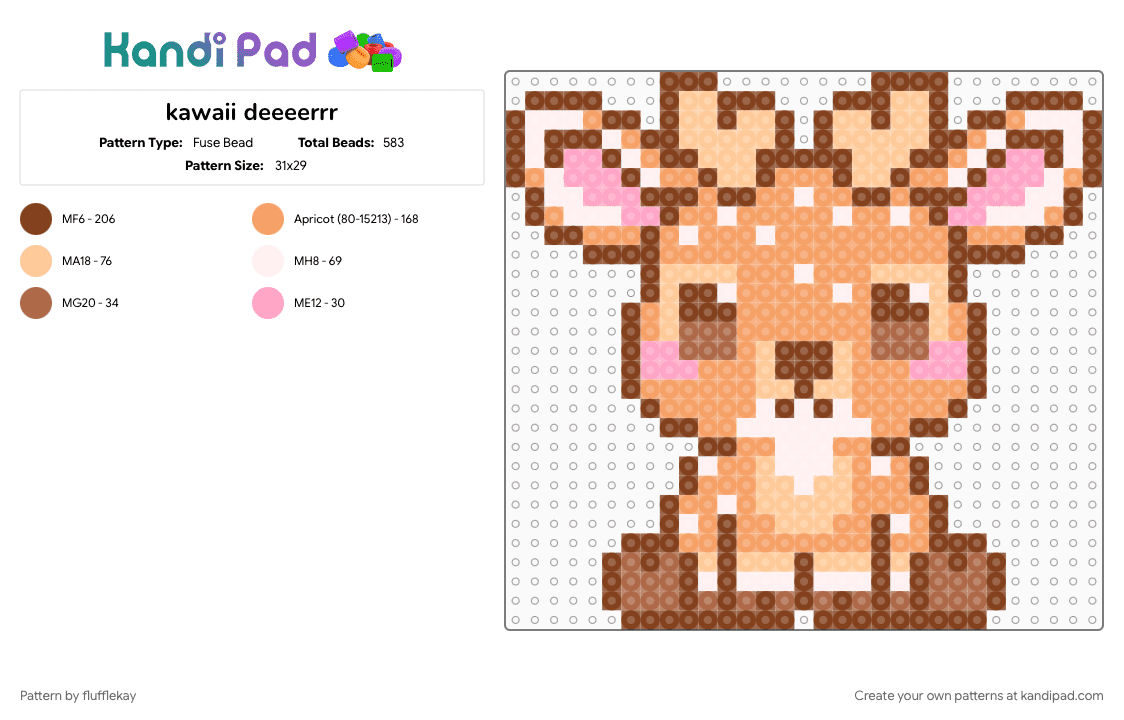 kawaii deeeerrr - Fuse Bead Pattern by flufflekay on Kandi Pad - animal, brown, cute, deer, fawn, kawaii, orange