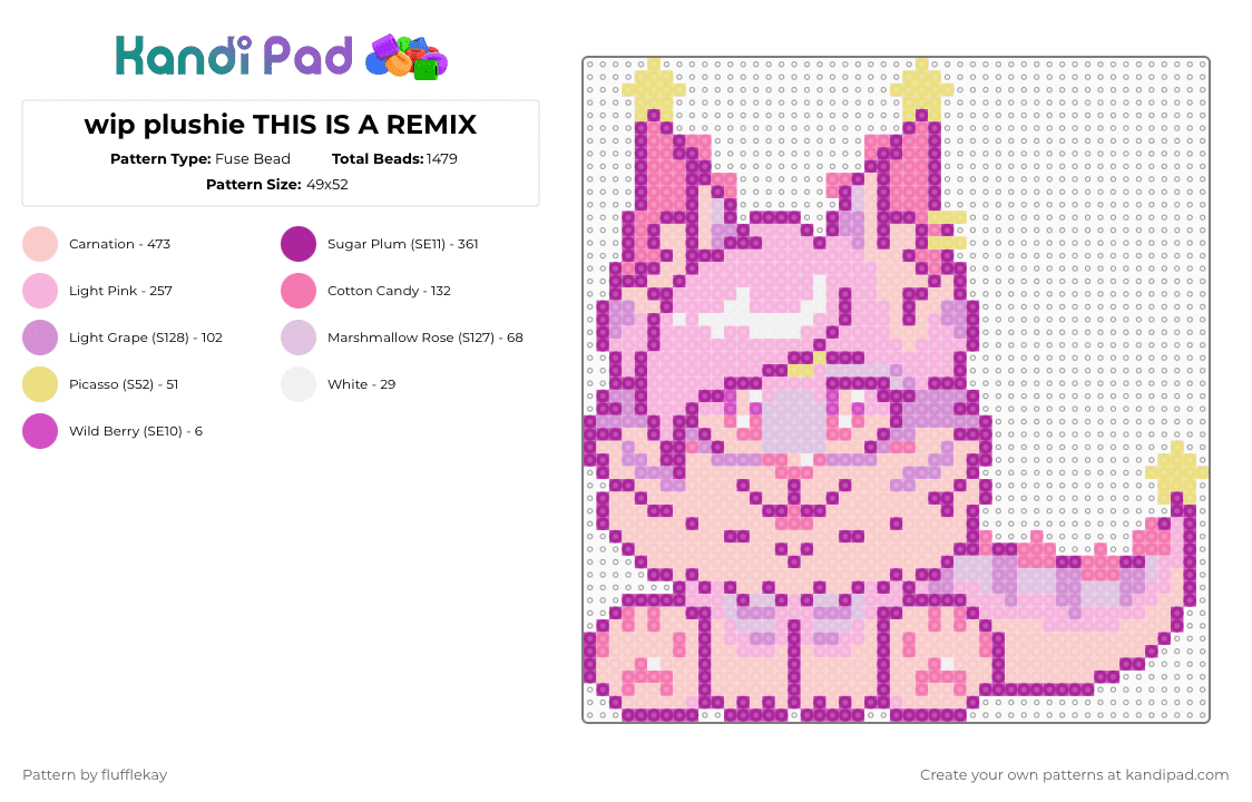 fursona plushie (remix, read desc) - Fuse Bead Pattern by flufflekay on Kandi Pad - pink,beige