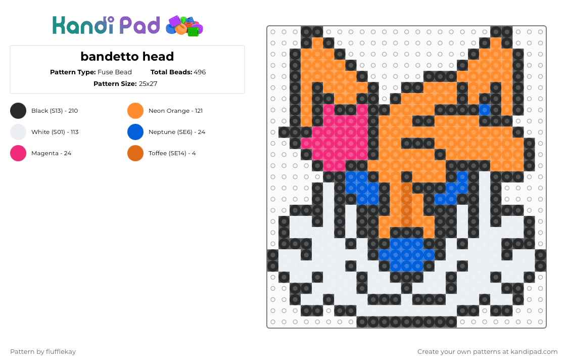 bandetto head - Fuse Bead Pattern by flufflekay on Kandi Pad - orange