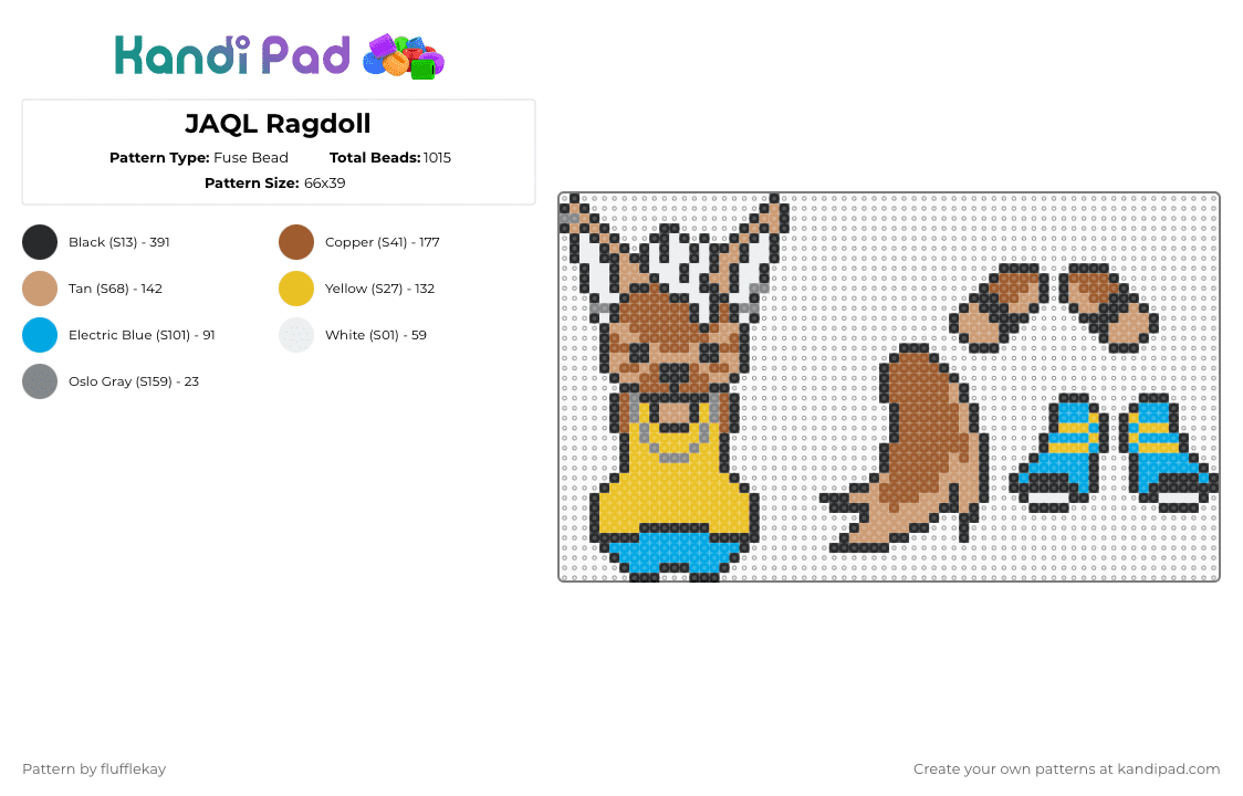 JAQL Ragdoll - Fuse Bead Pattern by flufflekay on Kandi Pad - tan,beige,yellow,jaql,lapfox,lapfox trax,lapfoxtrax,halleylabs,halley labs,vulpvibe,vulpviberecords