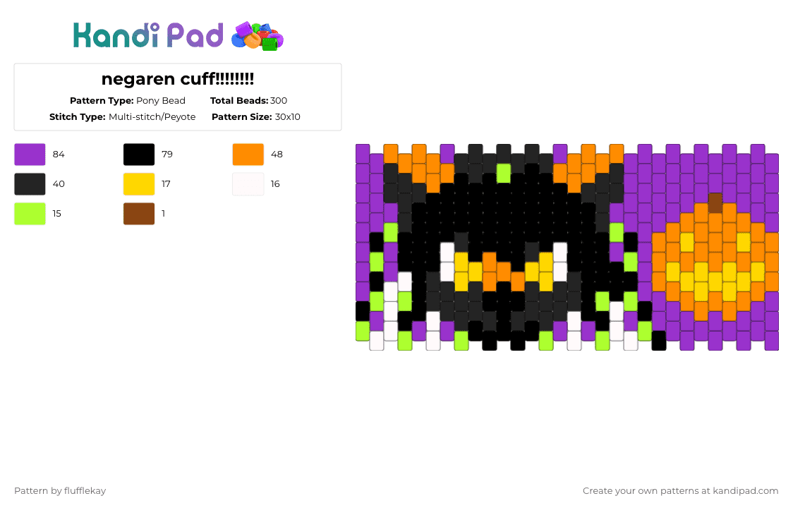 negaren cuff!!!!!!!! - Pony Bead Pattern by flufflekay on Kandi Pad - purple,orange