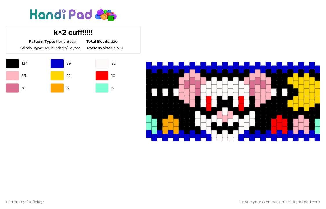 k^2 cuff!!!!! - Pony Bead Pattern by flufflekay on Kandi Pad - purple,pink,yellow
