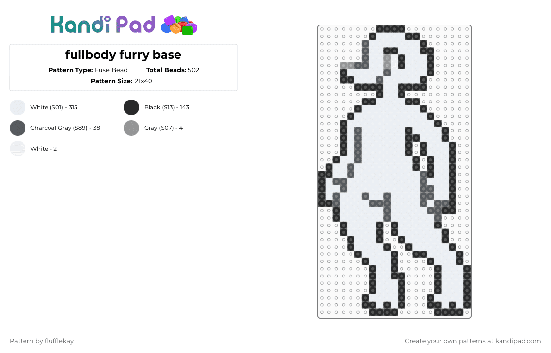 fullbody furry base - Fuse Bead Pattern by flufflekay on Kandi Pad - white,furry,fursona,oc,original character,base,free to use