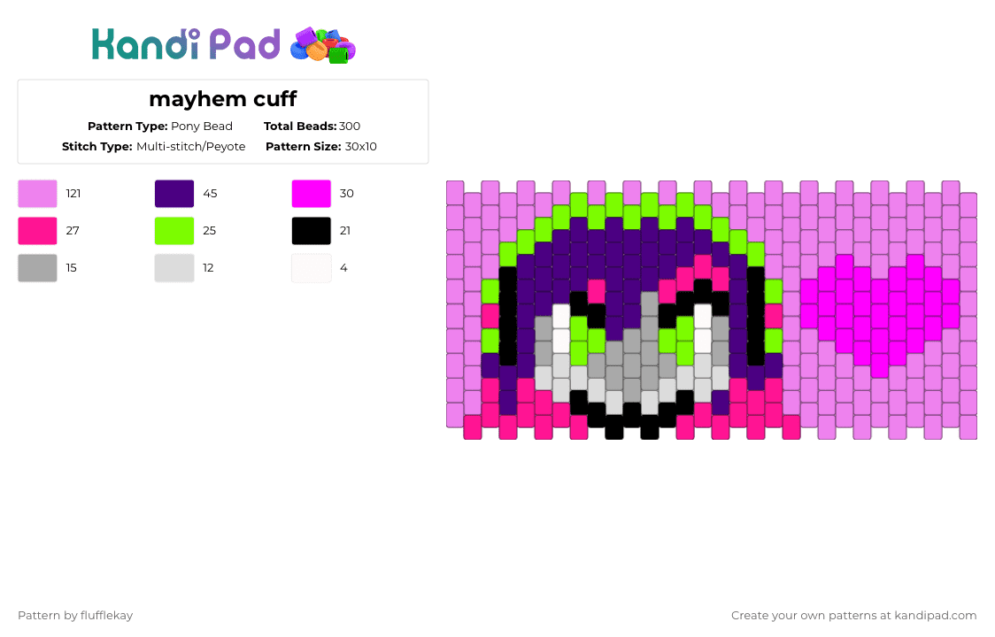 mayhem cuff - Pony Bead Pattern by flufflekay on Kandi Pad - pink