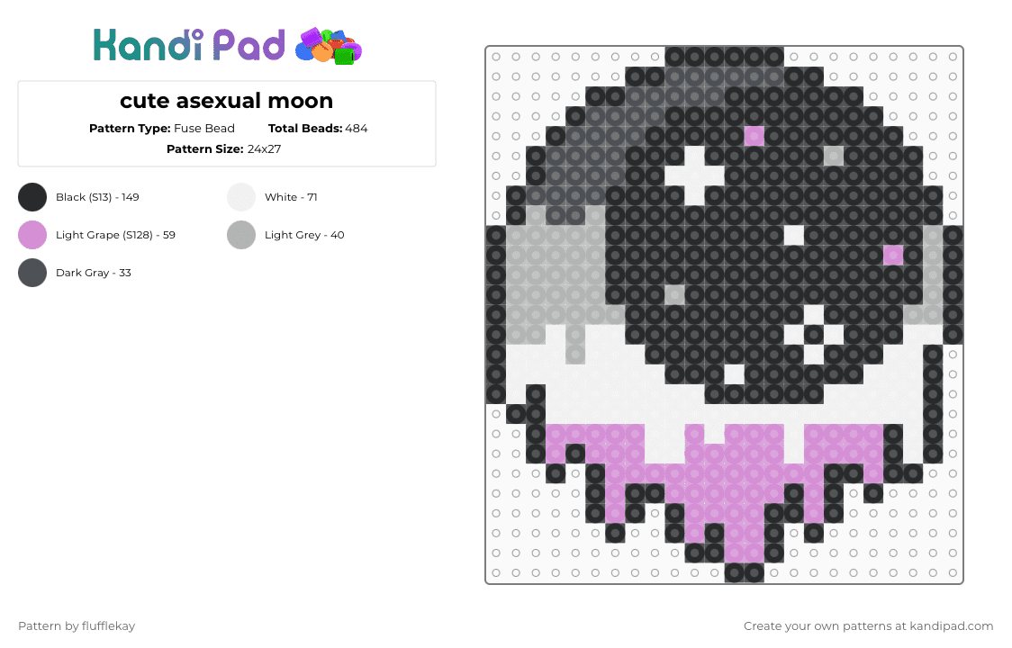 asexual moon (remix) - Fuse Bead Pattern by flufflekay on Kandi Pad - black,pink,pride,lgbt,ace,asexual,lgbtq,ace pride,asexual pride,moon