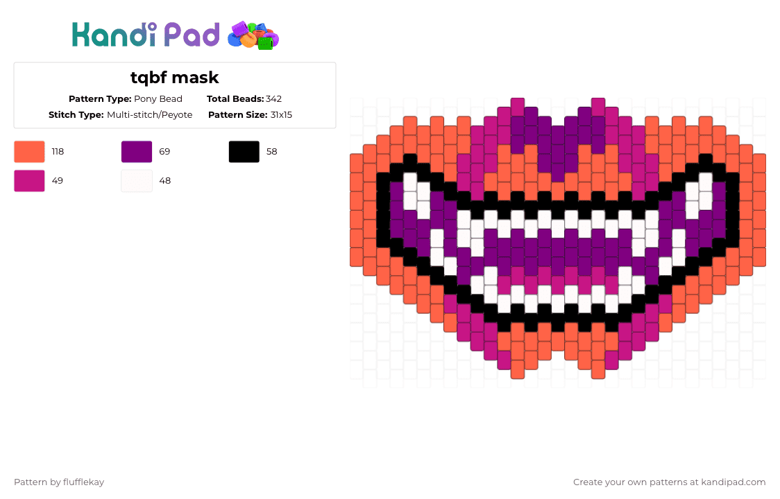 tqbf mask - Pony Bead Pattern by flufflekay on Kandi Pad - pink,red
