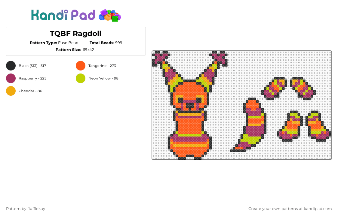 TQBF Ragdoll - Fuse Bead Pattern by flufflekay on Kandi Pad - orange,pink,tqbf,thequickbrownfox,lapfox,lapfoxtrax,lapfox trax,halleylabs,halley labs,the quick brown fox