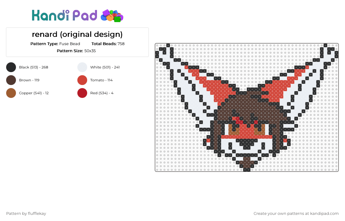 Renard (original design) - Fuse Bead Pattern by flufflekay on Kandi Pad - red,brown,lapfox,lapfox trax,halley labs,renard,renard queenston