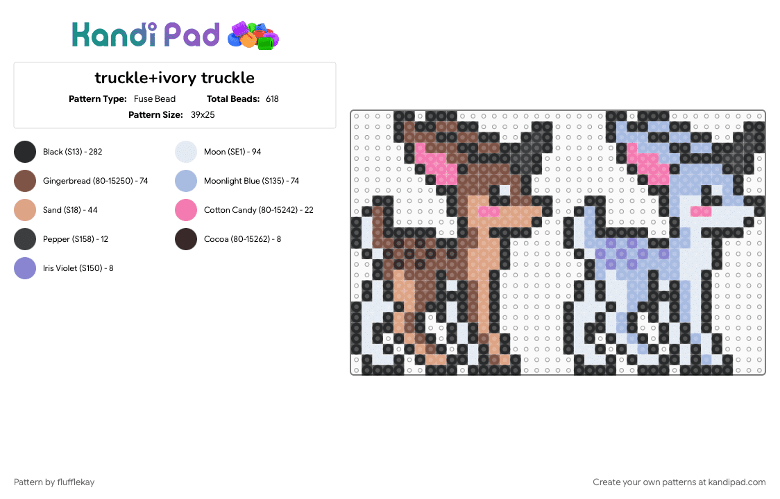 Truckle and Ivory Truckle - Fuse Bead Pattern by flufflekay on Kandi Pad - beige, black, deer, light blue, prodigy, prodigy math, tan, unicorn